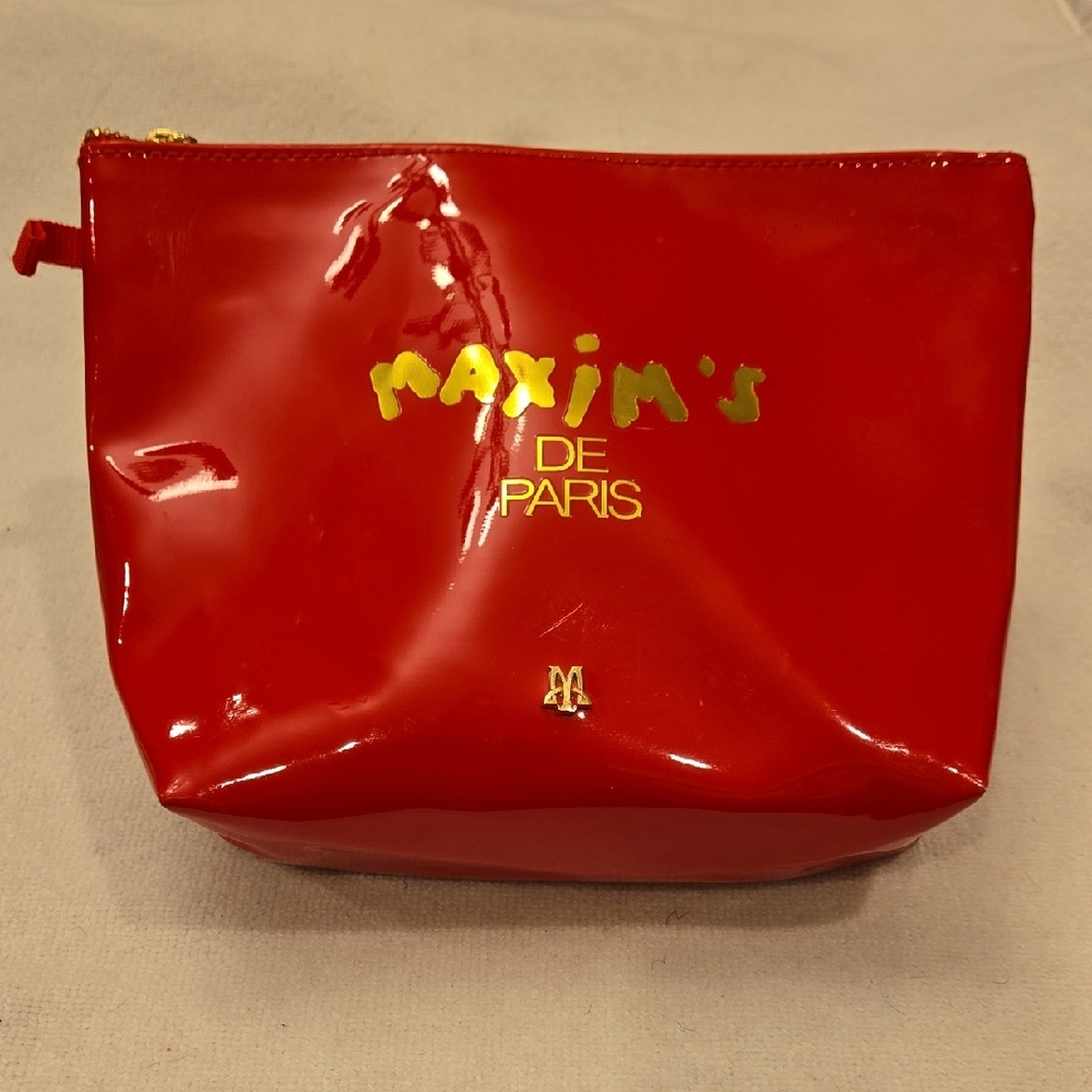 Maxim’s de Paris Iconic Red Patent Makeup Bag – Gold Hardware